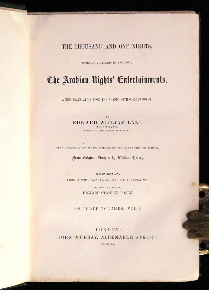 1859 Rare Book Set - The Thousand & One Nights, ARABIAN NIGHTS by Edward William Lane.