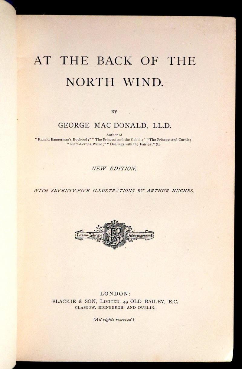 1890 Scarce Book - AT THE BACK OF THE NORTH WIND Illustrated by Arthur Hughes.