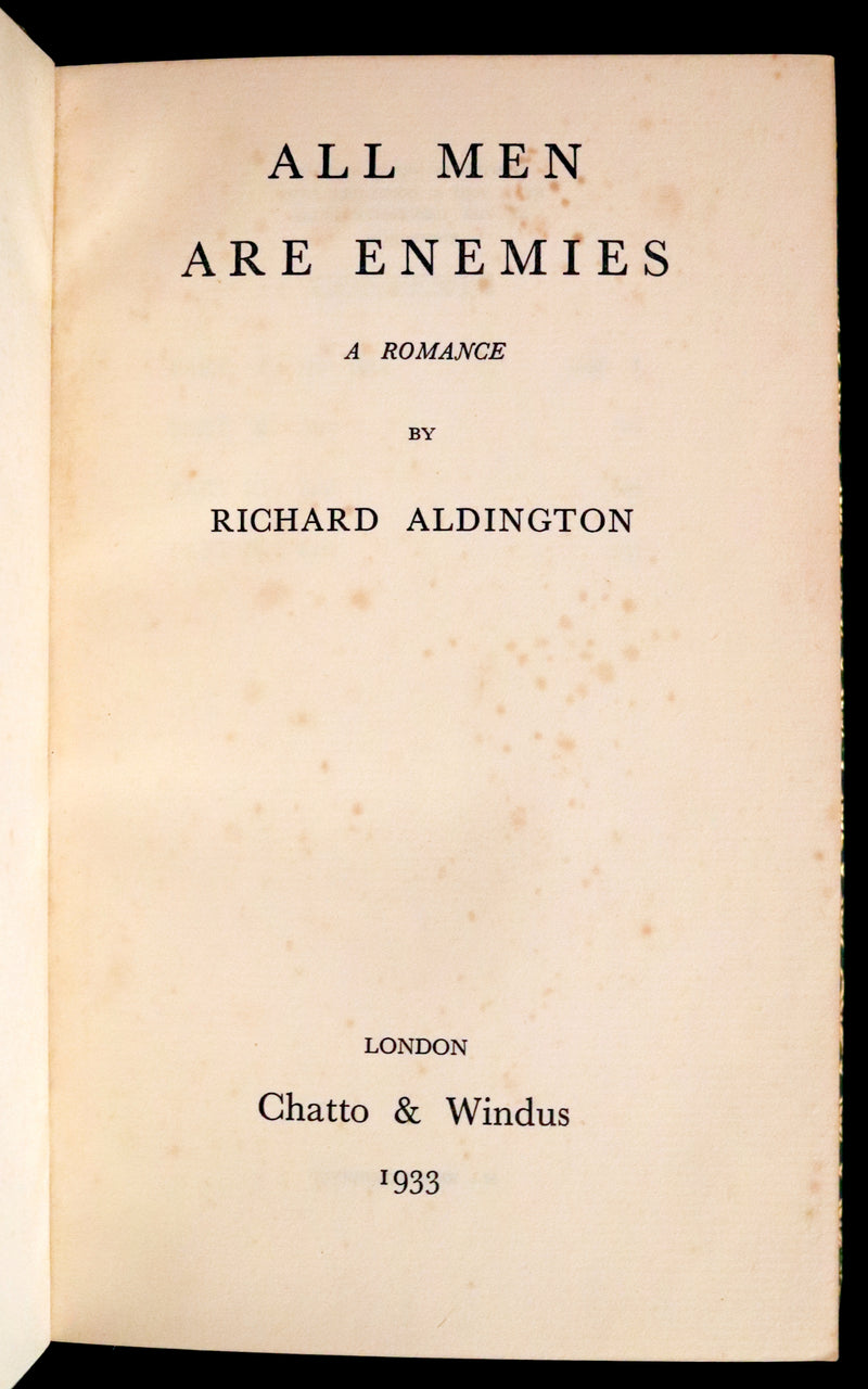 1933 First Edition Bayntun-Riviere Binding - All Men Are Enemies: A Romance by Richard Aldington.