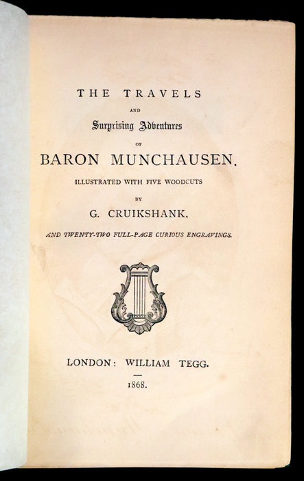 1868 Rare Book - The Travels and Surprising Adventures of Baron MUNCHAUSEN. Illustrated by Cruikshank.