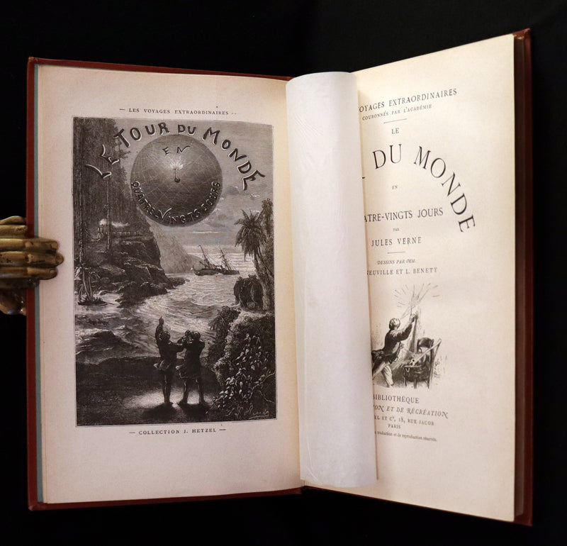 1876 Rare French Book - JULES VERNE - Around the World in Eighty Days - Le tour du monde en quatre-vingts jours.