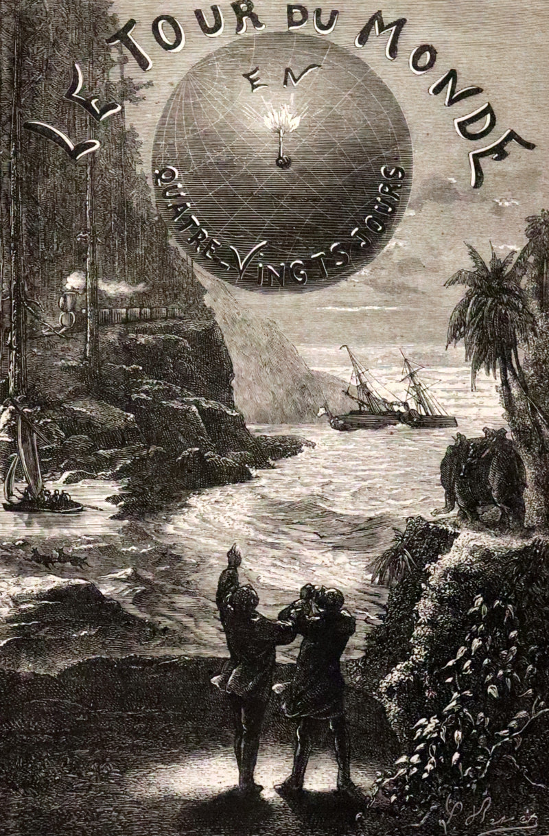 1876 Rare French Book - JULES VERNE - Around the World in Eighty Days - Le tour du monde en quatre-vingts jours.
