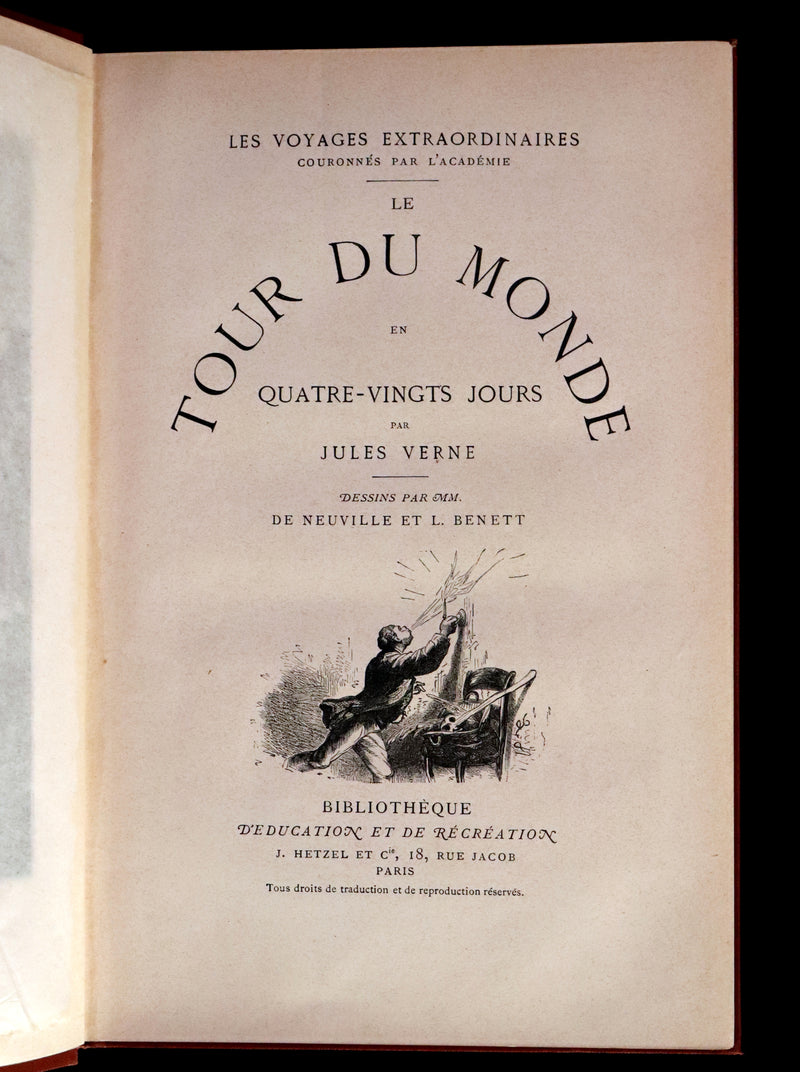1876 Rare French Book - JULES VERNE - Around the World in Eighty Days - Le tour du monde en quatre-vingts jours.