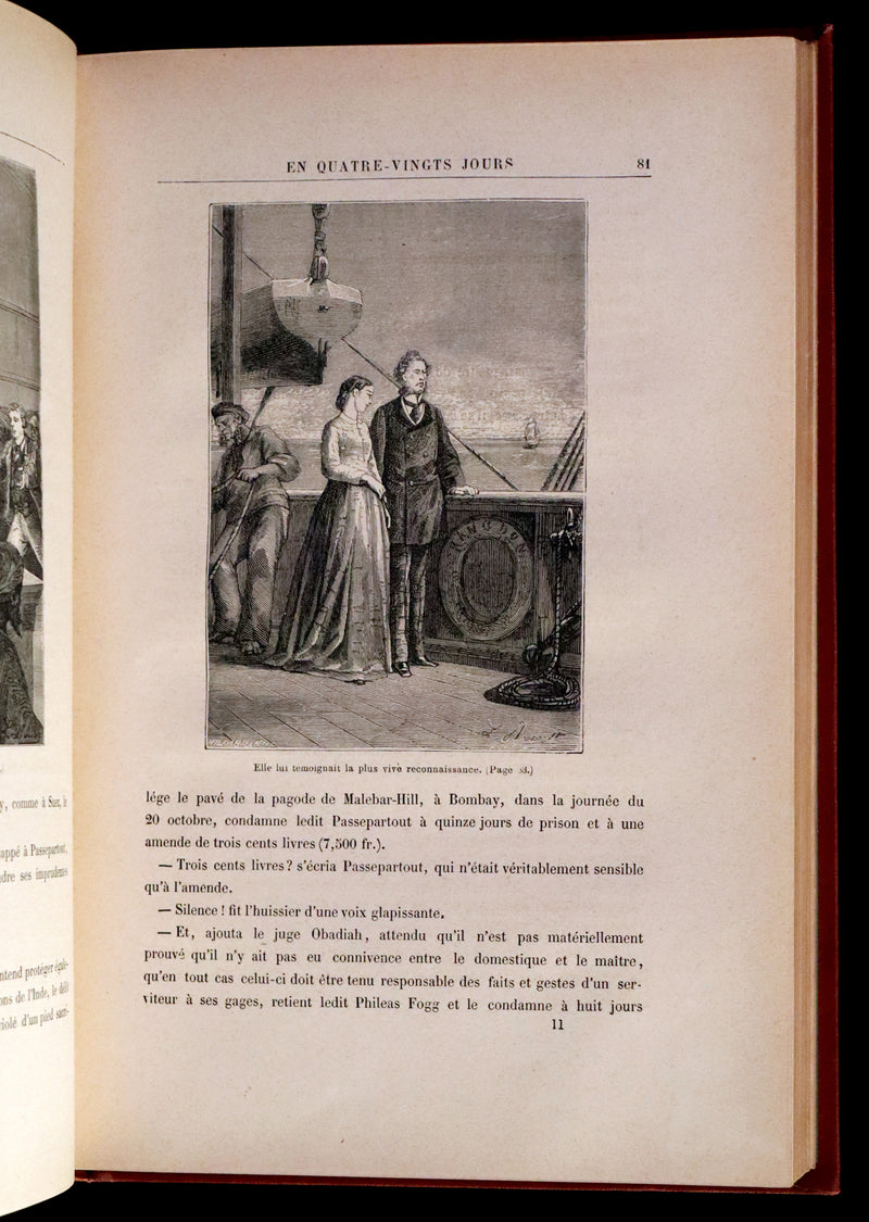 1876 Rare French Book - JULES VERNE - Around the World in Eighty Days - Le tour du monde en quatre-vingts jours.