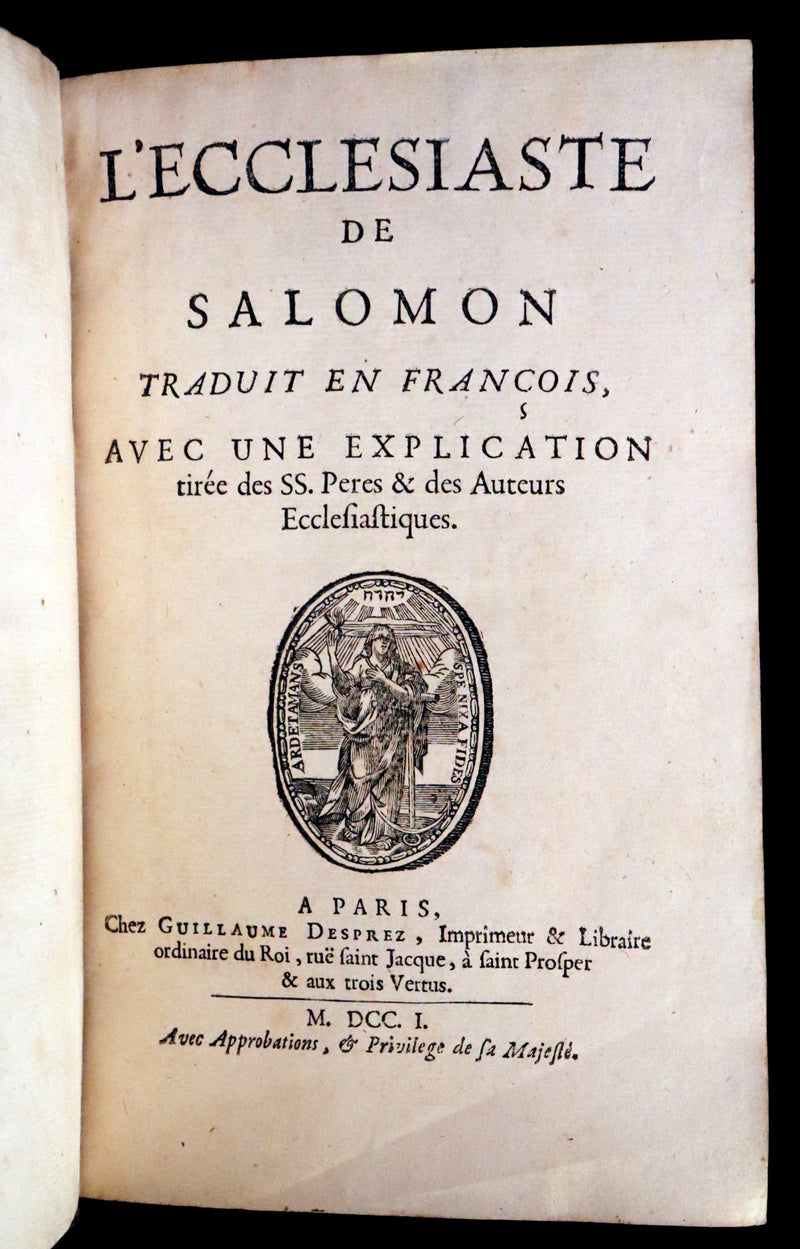 1701 Rare Latin French Book Bible - ECCLESIASTES of King Solomon & The Book of Wisdom by Le Maistre de Sacy.