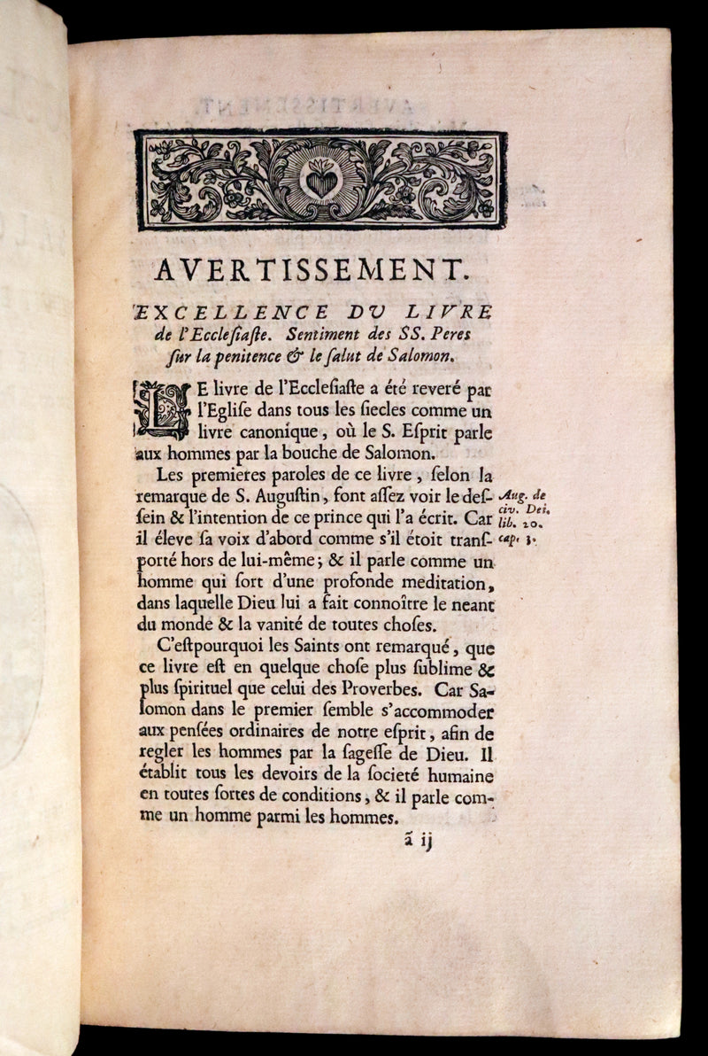 1701 Rare Latin French Book Bible - ECCLESIASTES of King Solomon & The Book of Wisdom by Le Maistre de Sacy.
