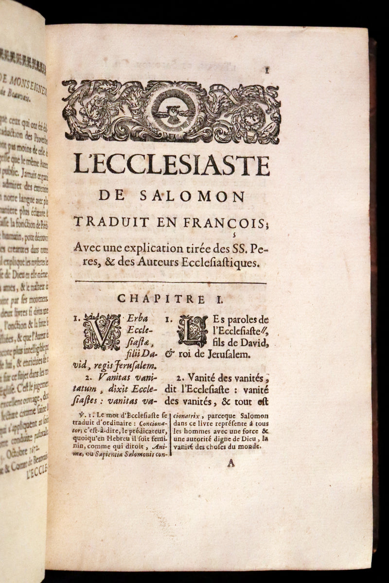 1701 Rare Latin French Book Bible - ECCLESIASTES of King Solomon & The Book of Wisdom by Le Maistre de Sacy.