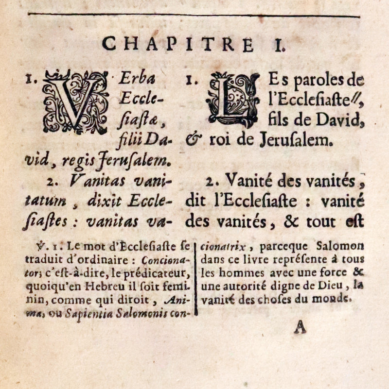 1701 Rare Latin French Book Bible - ECCLESIASTES of King Solomon & The Book of Wisdom by Le Maistre de Sacy.