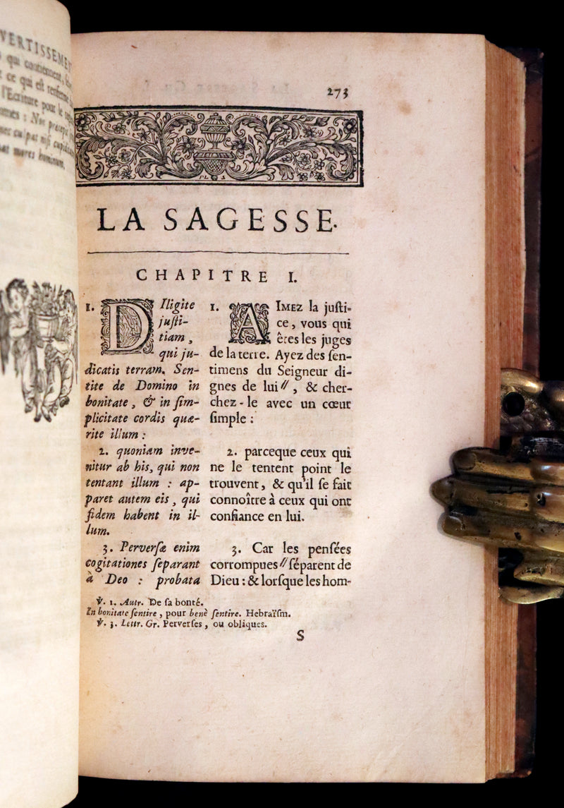 1701 Rare Latin French Book Bible - ECCLESIASTES of King Solomon & The Book of Wisdom by Le Maistre de Sacy.