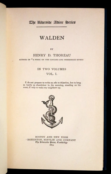 1894 Rare Book Set - WALDEN or, Life in the Woods by Henry David Thoreau.