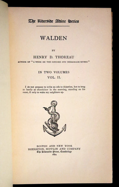 1894 Rare Book Set - WALDEN or, Life in the Woods by Henry David Thoreau.