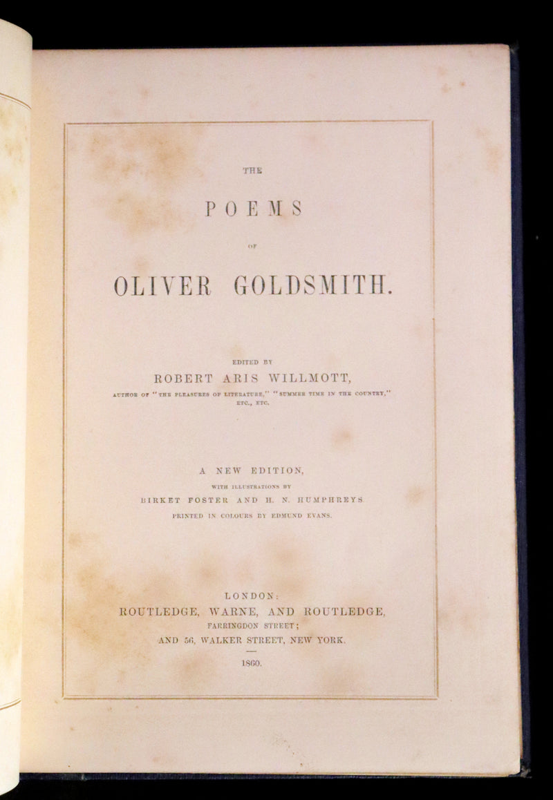 1860 Rare Book - The Poems of Oliver Goldsmith, coloured illustrated by Birket Foster and H. N. Humphrey.