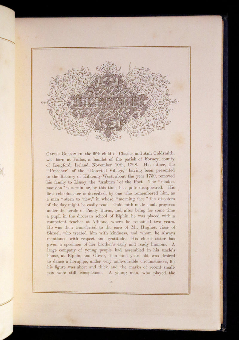 1860 Rare Book - The Poems of Oliver Goldsmith, coloured illustrated by Birket Foster and H. N. Humphrey.