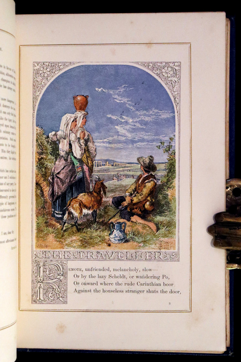 1860 Rare Book - The Poems of Oliver Goldsmith, coloured illustrated by Birket Foster and H. N. Humphrey.
