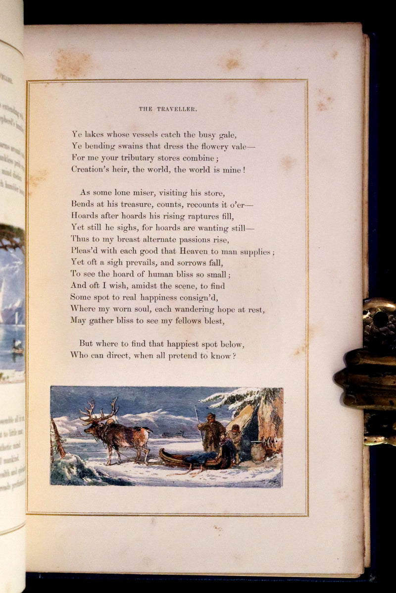 1860 Rare Book - The Poems of Oliver Goldsmith, coloured illustrated by Birket Foster and H. N. Humphrey.