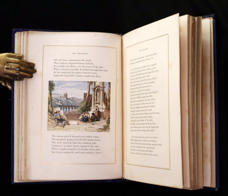 1860 Rare Book - The Poems of Oliver Goldsmith, coloured illustrated by Birket Foster and H. N. Humphrey.