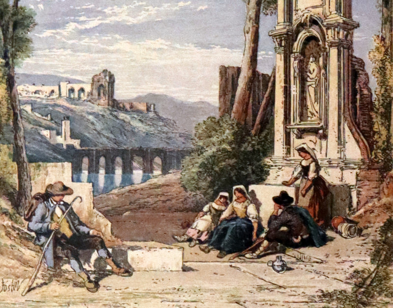 1860 Rare Book - The Poems of Oliver Goldsmith, coloured illustrated by Birket Foster and H. N. Humphrey.