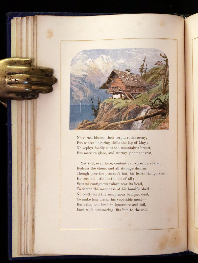 1860 Rare Book - The Poems of Oliver Goldsmith, coloured illustrated by Birket Foster and H. N. Humphrey.