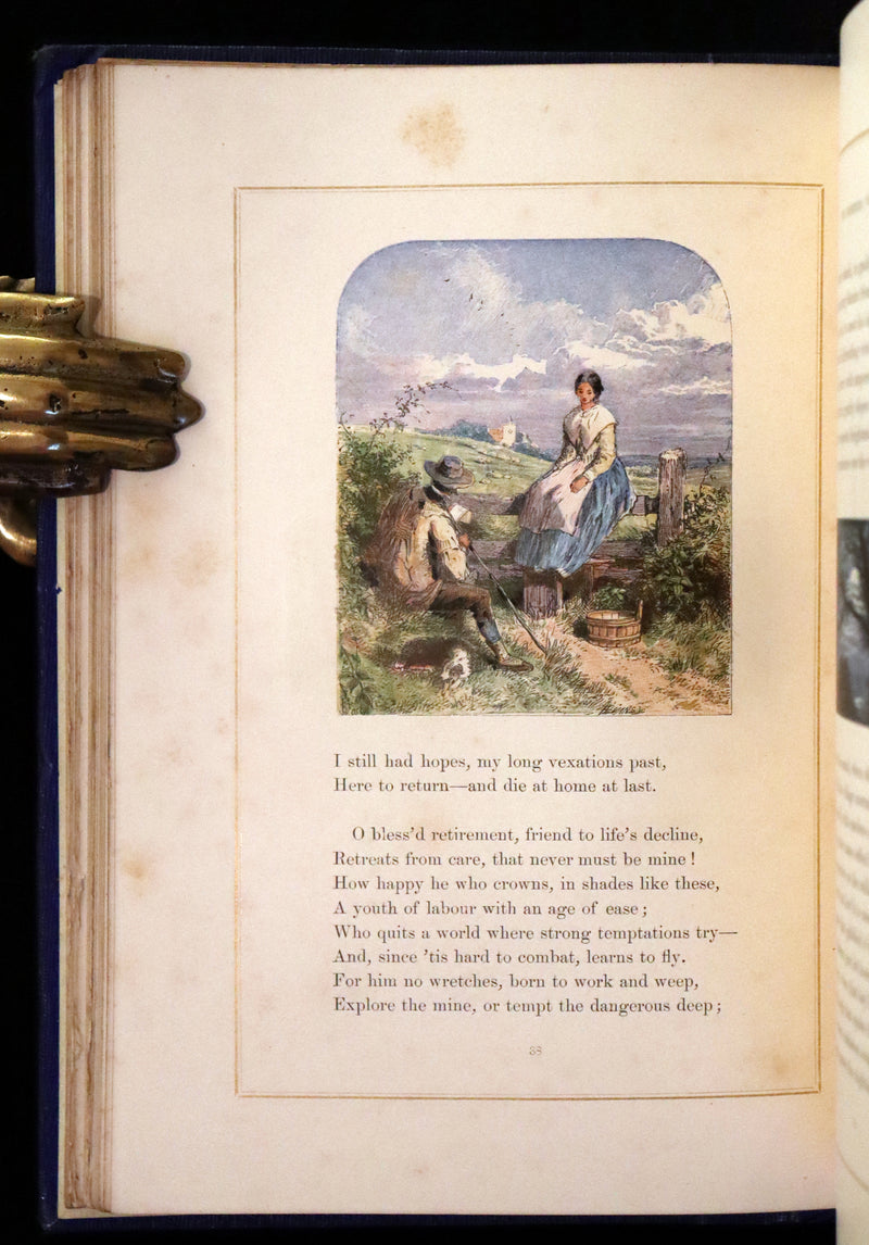 1860 Rare Book - The Poems of Oliver Goldsmith, coloured illustrated by Birket Foster and H. N. Humphrey.