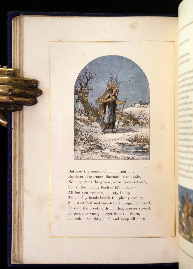1860 Rare Book - The Poems of Oliver Goldsmith, coloured illustrated by Birket Foster and H. N. Humphrey.