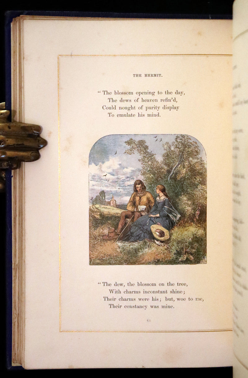 1860 Rare Book - The Poems of Oliver Goldsmith, coloured illustrated by Birket Foster and H. N. Humphrey.