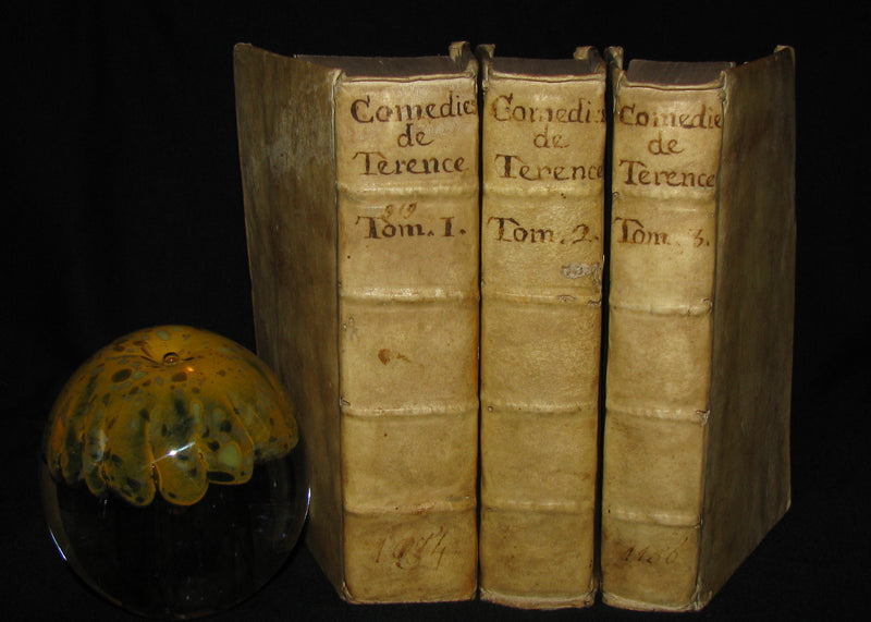 1695 Scarce Latin French vellum Bookset - Les Comedies de Terence - Terence's Comedies