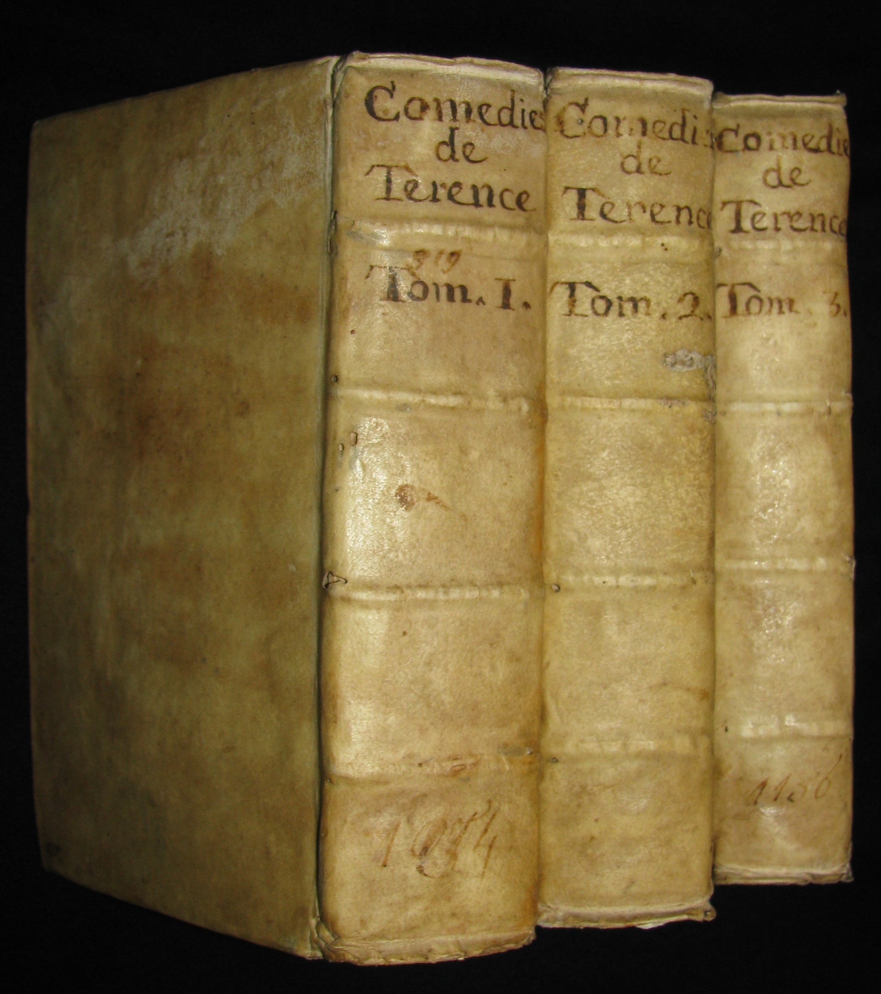 1695 Scarce Latin French vellum Bookset - Les Comedies de Terence - Terence's Comedies