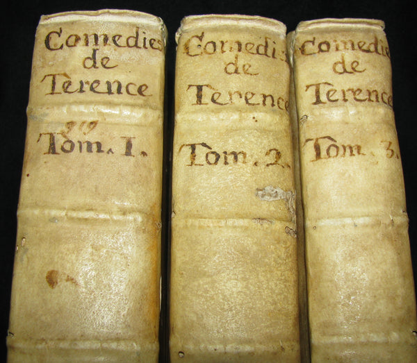 1695 Scarce Latin French vellum Bookset - Les Comedies de Terence - Terence's Comedies
