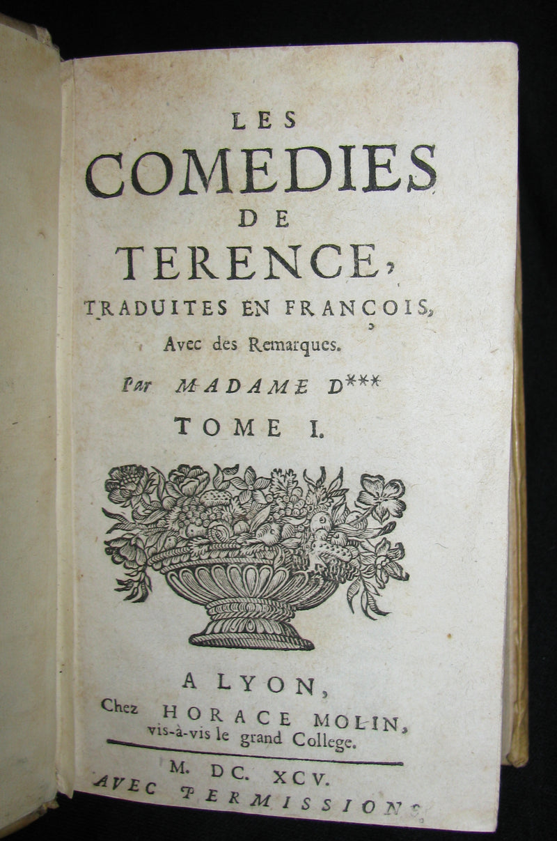 1695 Scarce Latin French vellum Bookset - Les Comedies de Terence - Terence's Comedies
