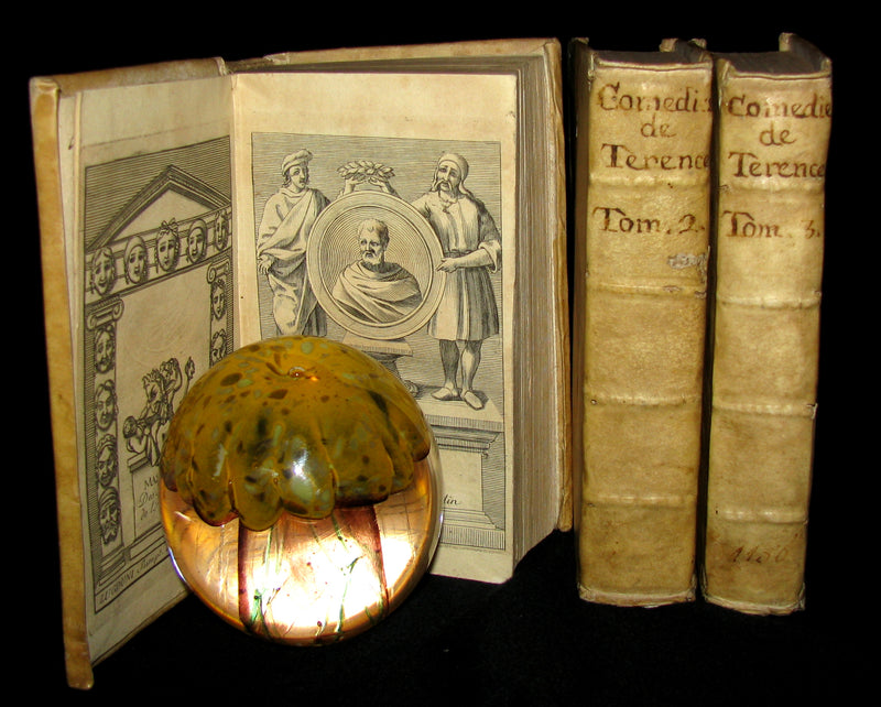 1695 Scarce Latin French vellum Bookset - Les Comedies de Terence - Terence's Comedies