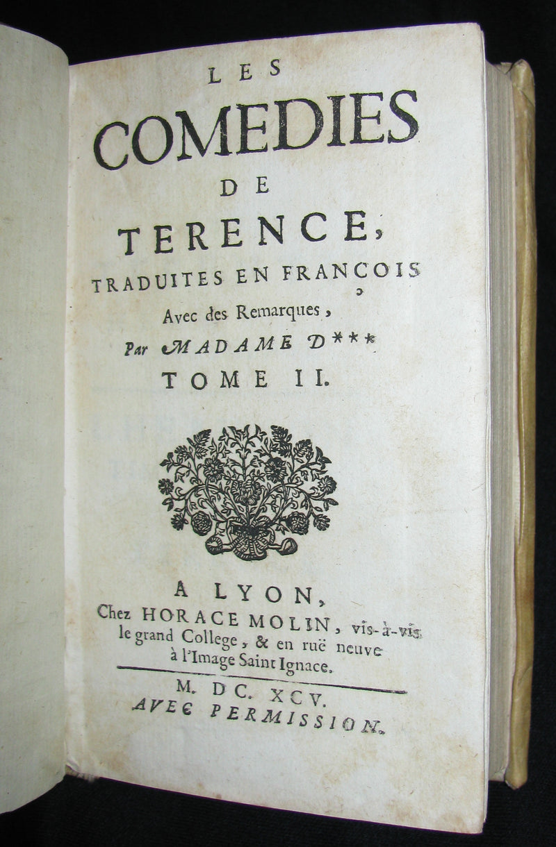 1695 Scarce Latin French vellum Bookset - Les Comedies de Terence - Terence's Comedies