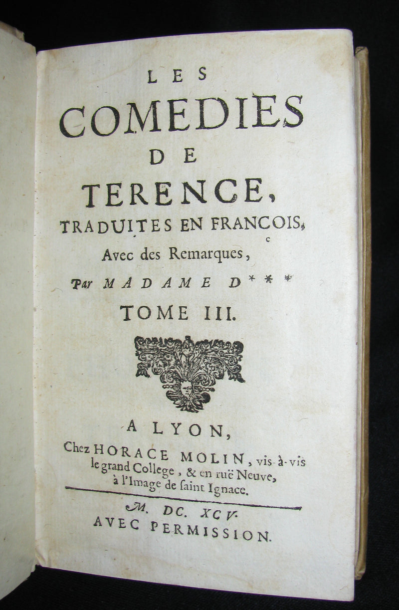 1695 Scarce Latin French vellum Bookset - Les Comedies de Terence - Terence's Comedies