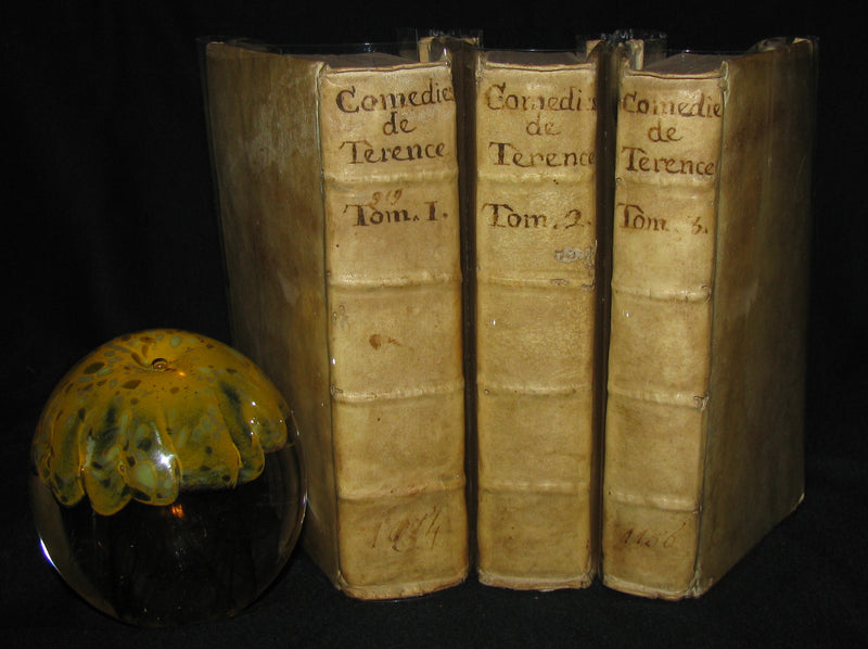 1695 Scarce Latin French vellum Bookset - Les Comedies de Terence - Terence's Comedies