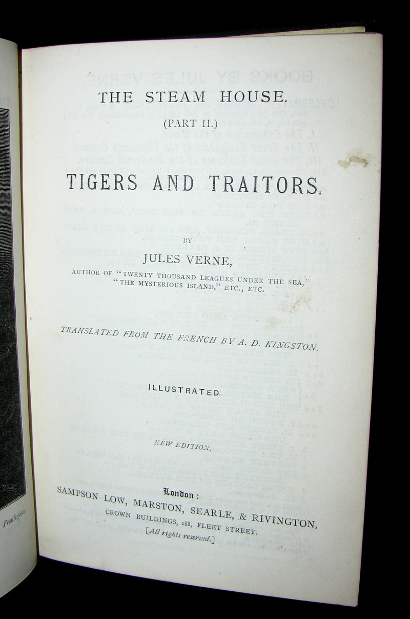 1890 Scarce Jules Verne Book - TIGERS AND TRAITORS  being the second part of The Steam House