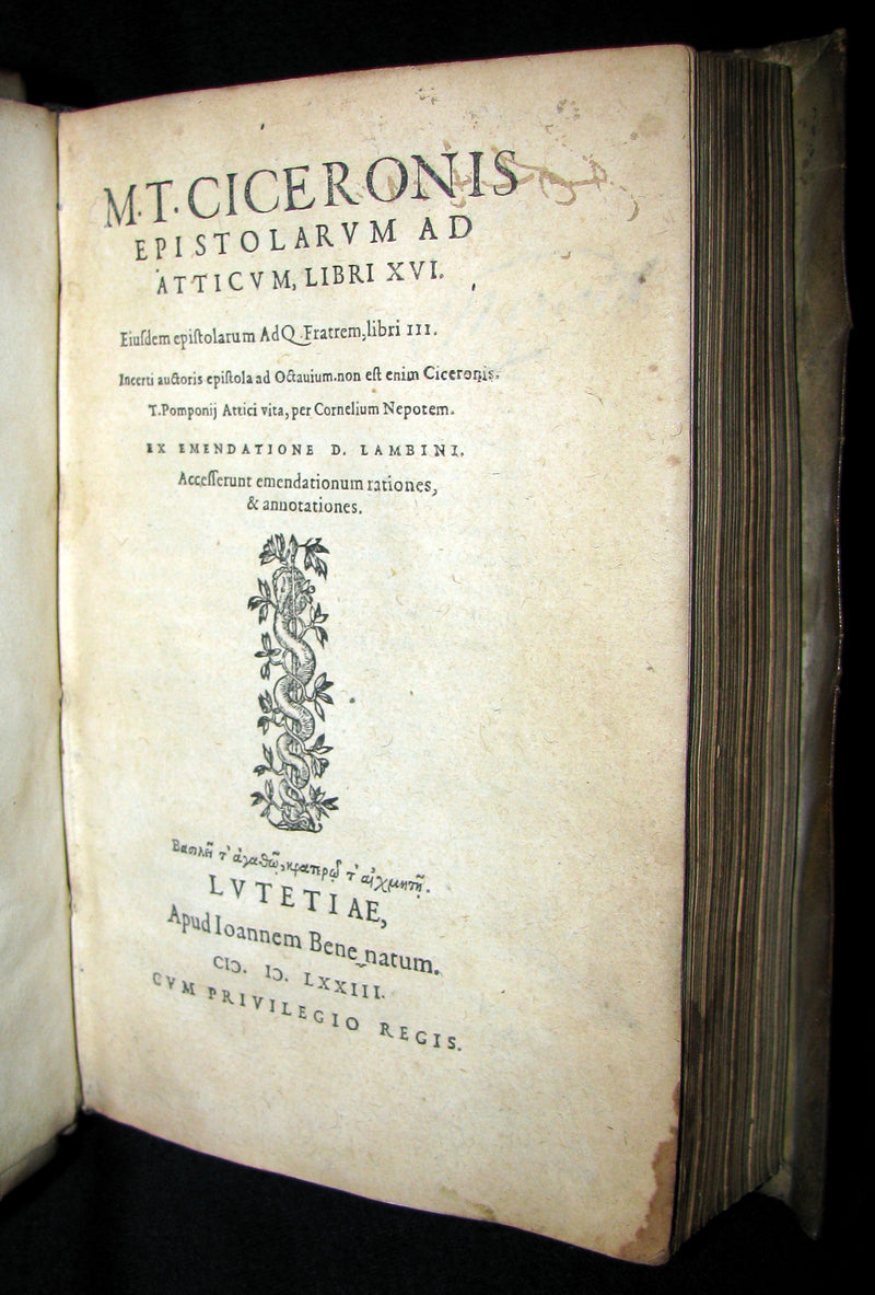 1573 Scarce Latin vellum Book - Letters of Cicero to his friend Atticus - Epistolarum ad Atticum