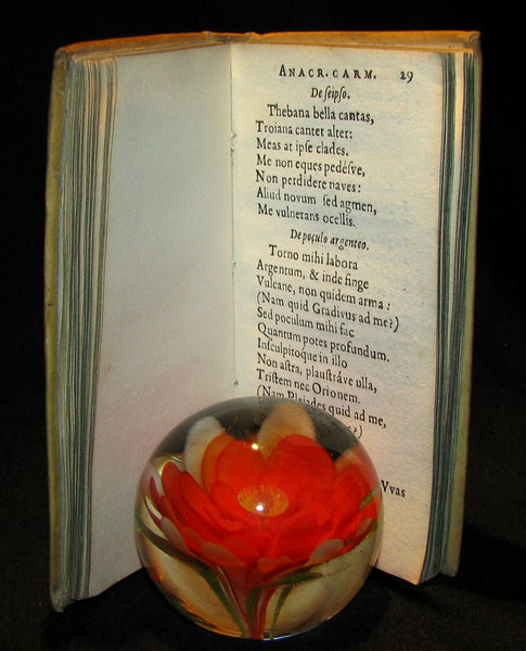 1651 Rare Latin Greek Vellum Book - Anacreon's Poems - Anacreontis Teii Carmina