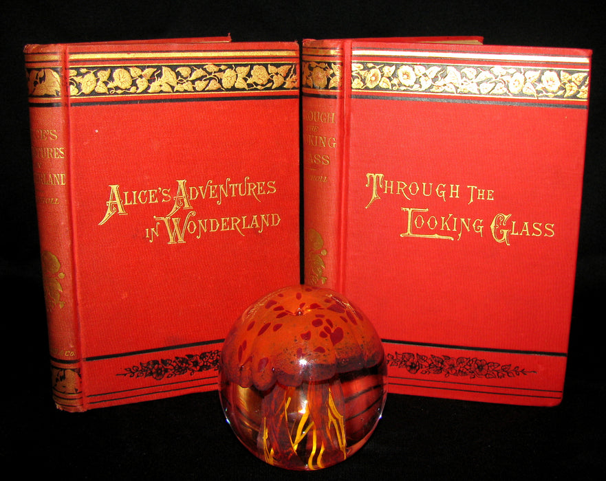 1889 Rare Victorian Bookset - Alice's Adventures in Wonderland & Through the Looking-Glass L Carroll