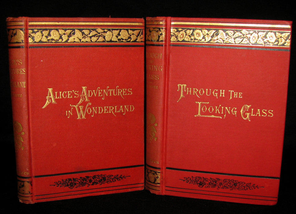 1889 Rare Victorian Bookset - Alice's Adventures in Wonderland & Through the Looking-Glass L Carroll