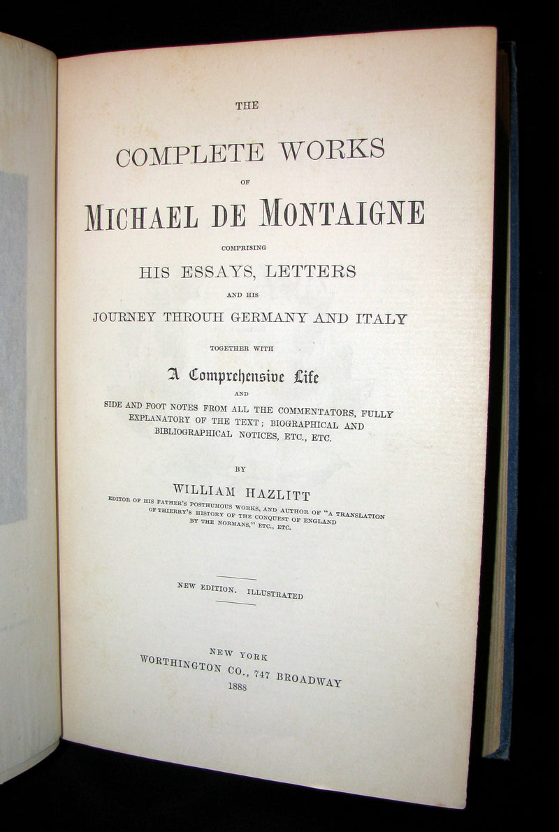 1888 Rare Victorian Book - The Complete Works of Michel De Montaigne Comprising His Essays