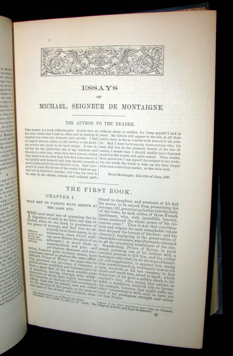 1888 Rare Victorian Book - The Complete Works of Michel De Montaigne Comprising His Essays