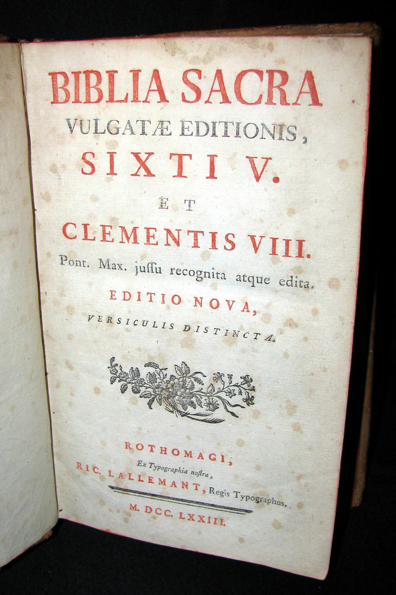 1773 Rare Latin Bible - Biblia Sacra Holy Bible published in Rouen with MAPS
