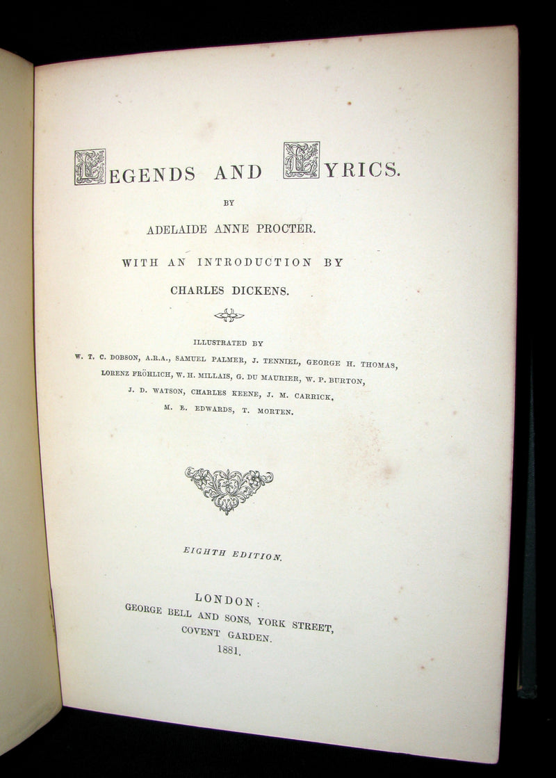 1881 Rare Victorian Book - Legends and Lyrics by Adelaide Anne Procter. Illustrated.