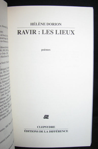 2005 French Poetry Book - Ravir: Les Lieux - Helene Dorion - First Edition