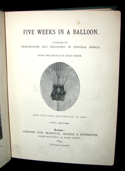 1879 Rare Early Edition - JULES VERNE Five Weeks in a Balloon.