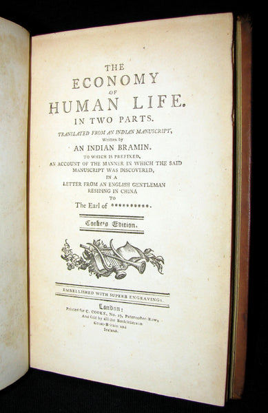 1800 Rare Book -  The Economy of Human Life from an Indian Manuscript written by a Bramin