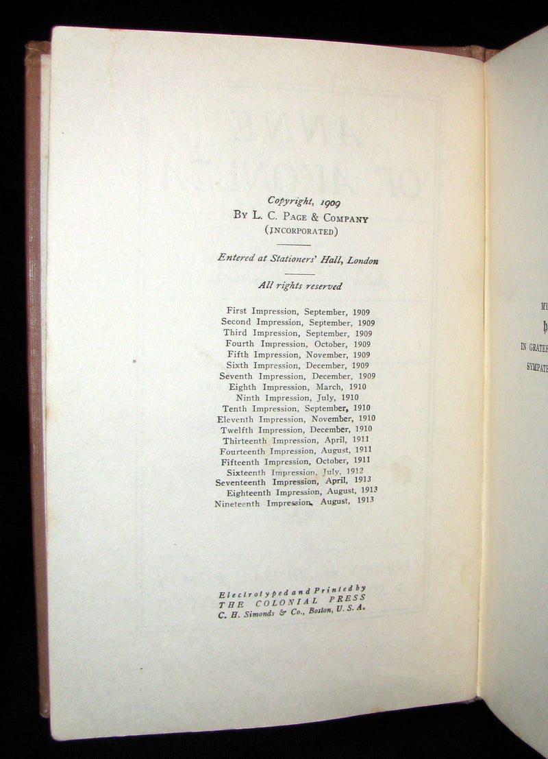 1913 Rare Early Edition - ANNE of AVONLEA By L. M. Montgomery