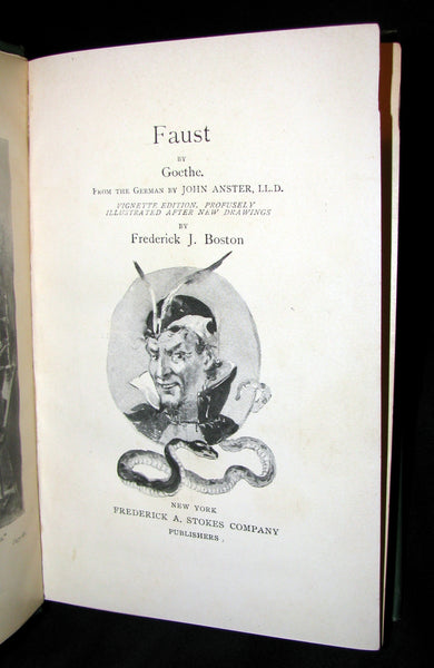 1890 Rare Victorian Book - FAUST by Goethe, Illustrated by Frederick J. Boston.