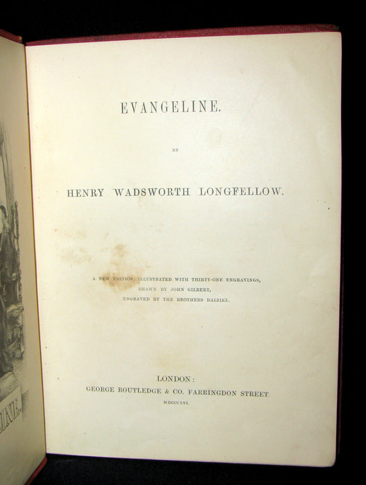 1856 Rare Victorian Book - Evangeline  A tale of Acadie by Henry Wadsworth Longfellow.