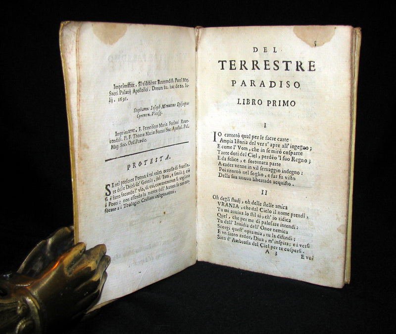1691 First Ed. Scarce Italian Vellum Book - Del terrestre Paradiso di Bonedetto Menzini