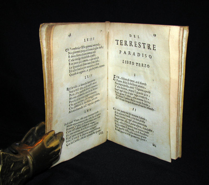 1691 First Ed. Scarce Italian Vellum Book - Del terrestre Paradiso di Bonedetto Menzini